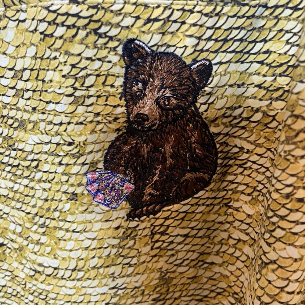 Mrs Momma Bear Workwear Lucky Lady Jumpsuit Yellow Gold Embroidery Card S M - Picture 6 of 8